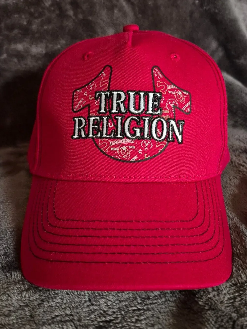 True Religion Hat Red Contrast Stitch Snapback